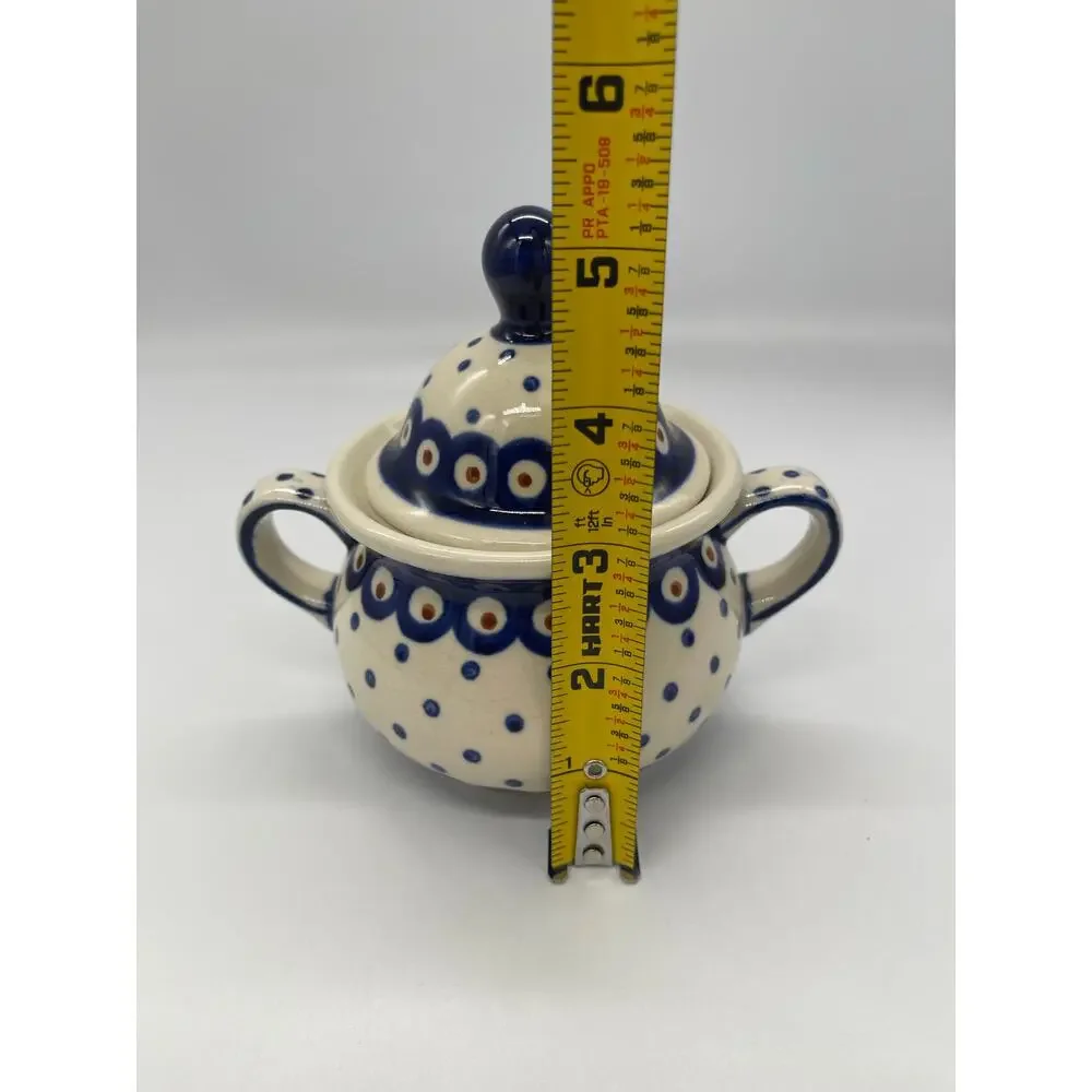 Boleslawiec Polish Pottery Sugar Bowl with Lid Hand Made Poland